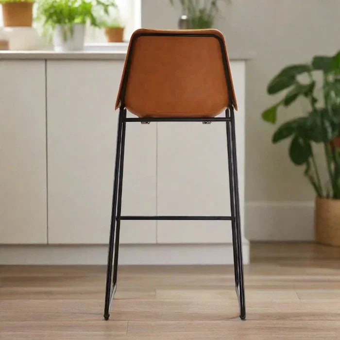 Modern Black & Orange Leather Bar Stool – Metal Frame & Sleek Design