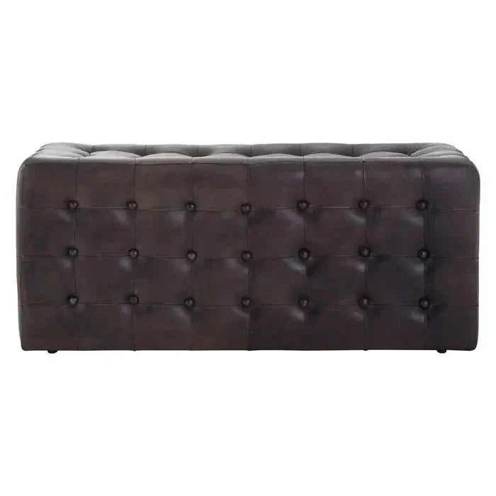 Buffalo Indoor Bench, Antique Grey Button Tufted Leather
