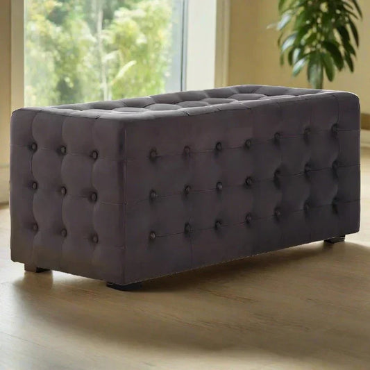 Buffalo Indoor Bench, Antique Grey Button Tufted Leather