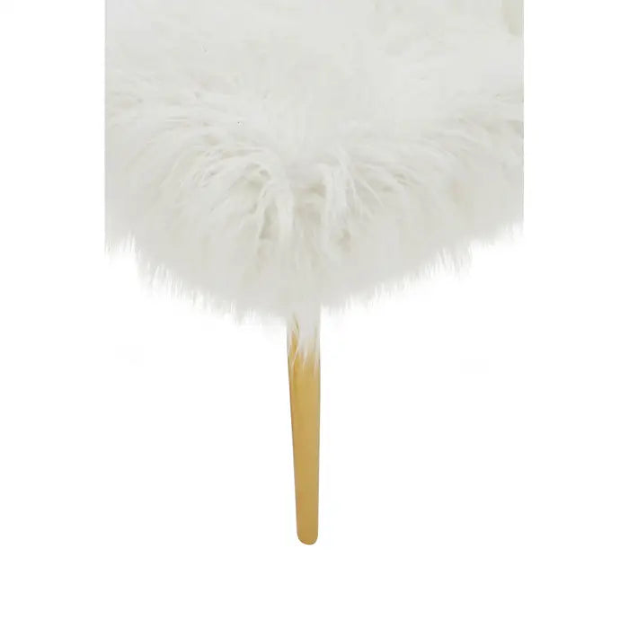 Hatfield Indoor Bench, White Fur Seat, Gold Metal Legs