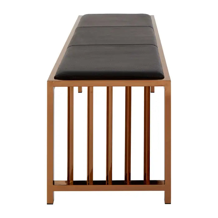 Helmsley Indoor Bench, Black Leather Seat, Rose Gold Frame