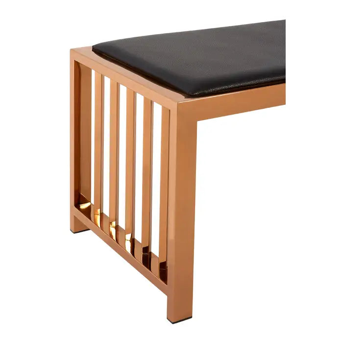 Helmsley Indoor Bench, Black Leather Seat, Rose Gold Frame