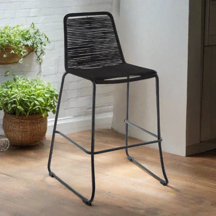 Modern Black Rope Bar Stool – Sleek Design & Durable Iron Frame  