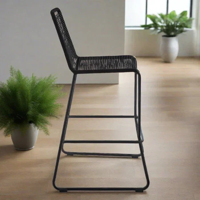 Modern Black Rope Bar Stool – Sleek Design & Durable Iron Frame