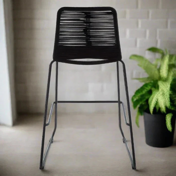 Modern Black Rope Bar Stool – Sleek Design & Durable Iron Frame