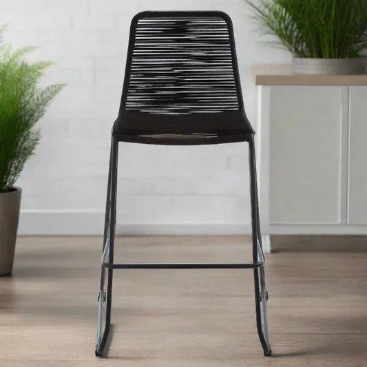 Modern Black Rope Bar Stool – Sleek Design & Durable Iron Frame  