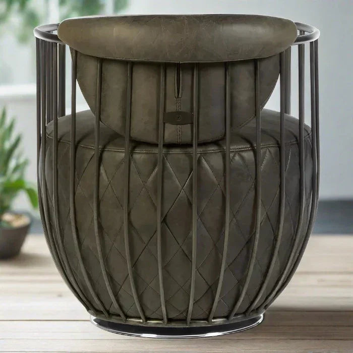 Modern Grey Leather Accent Chair – Metal Frame with Quilted Upholstery