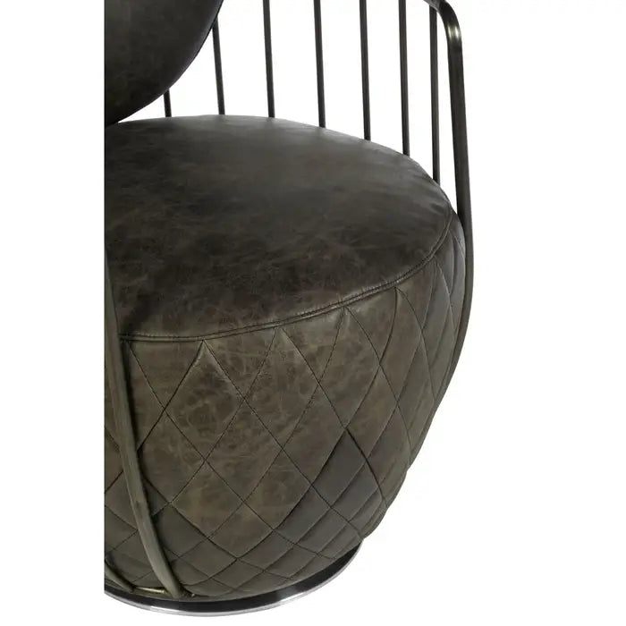 Modern Grey Leather Accent Chair – Metal Frame with Quilted Upholstery