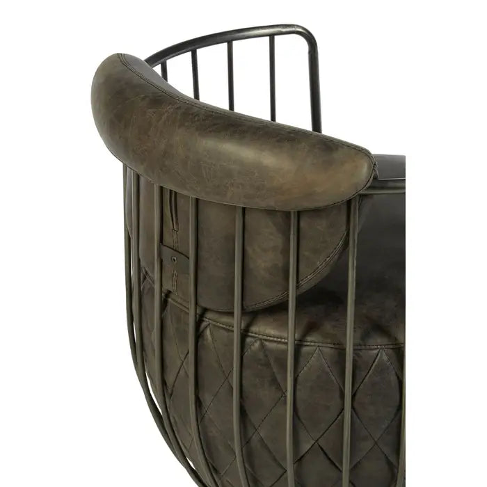 Modern Grey Leather Accent Chair – Metal Frame with Quilted Upholstery