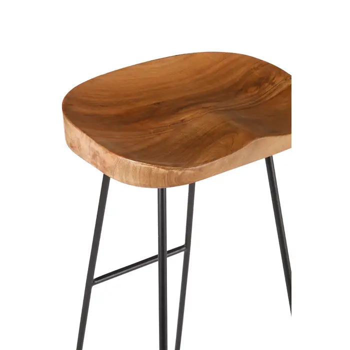 Sleek Black Iron & Wood Bar Stool – Curved Seat & Minimalist Frame