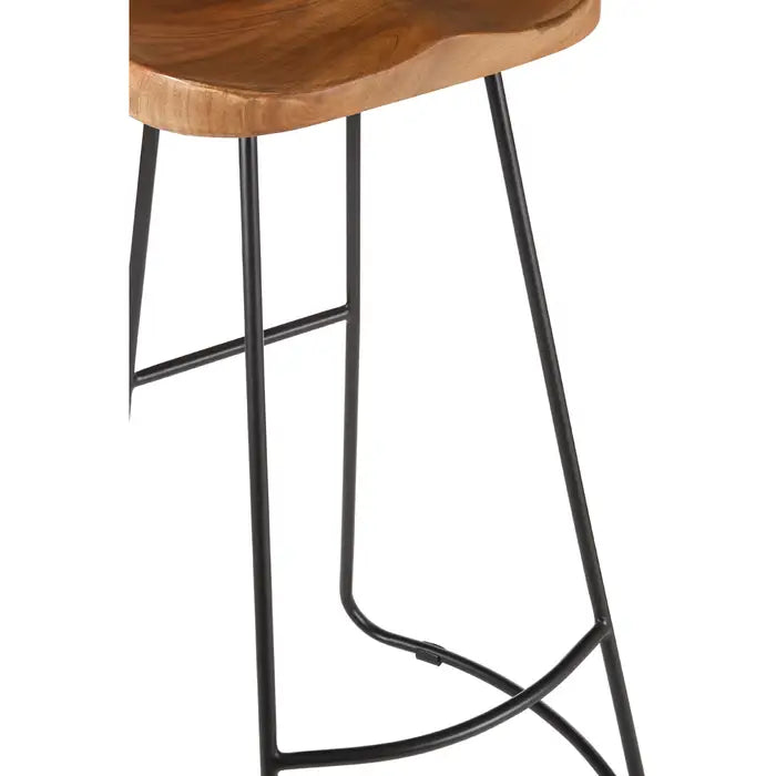 Sleek Black Iron & Wood Bar Stool – Curved Seat & Minimalist Frame