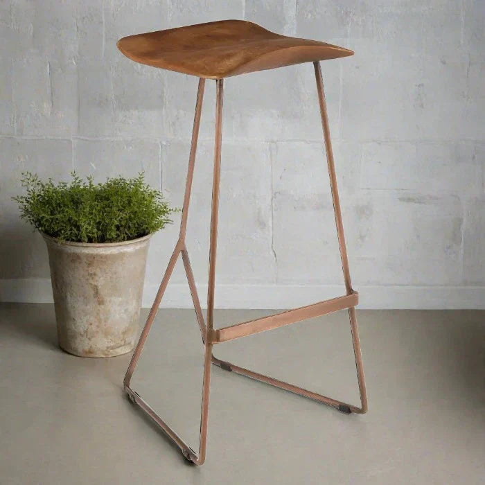 Elegant Brown Leather & Iron Bar Stool – Sleek Modern Design  