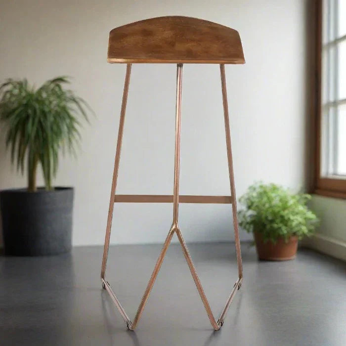Elegant Brown Leather & Iron Bar Stool – Sleek Modern Design