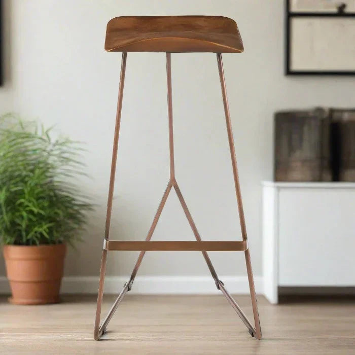 Elegant Brown Leather & Iron Bar Stool – Sleek Modern Design  