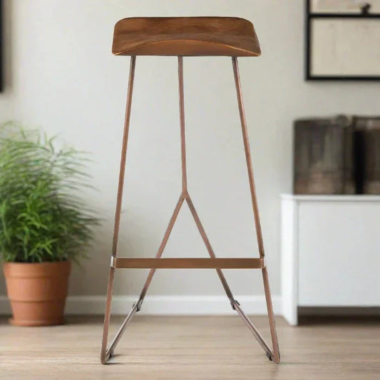 Elegant Brown Leather & Iron Bar Stool – Sleek Modern Design  