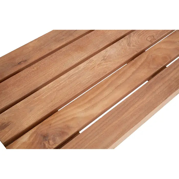 Santana Dining Bench, Natural Teak Slatted Wood, Brushed Steel Frame