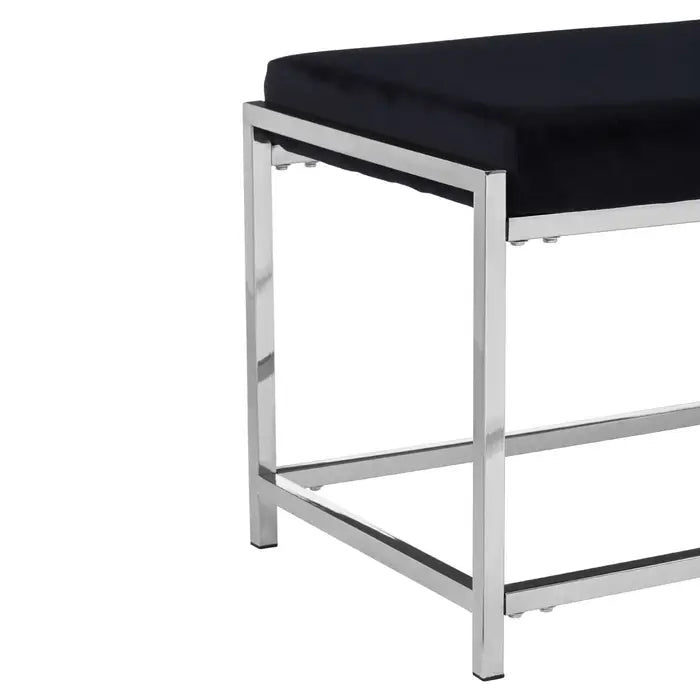 Hampton Indoor Bench, Black Velvet, Silver Metal Frame