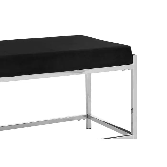 Hampton Indoor Bench, Black Velvet, Silver Metal Frame