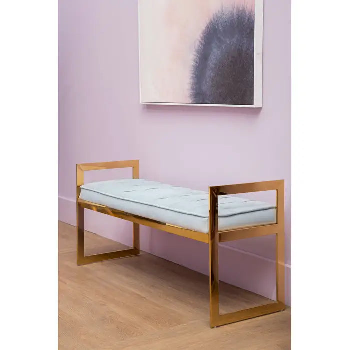 Allure Powder Blue And Gold Tufted Bench