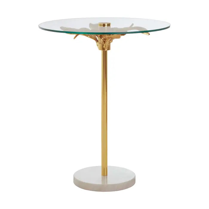 Refined Gold Glass-Top Side Table – Elegant Aluminium & Marble Base - 