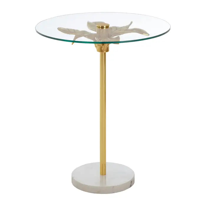 Refined Gold Glass-Top Side Table – Elegant Aluminium & Marble Base