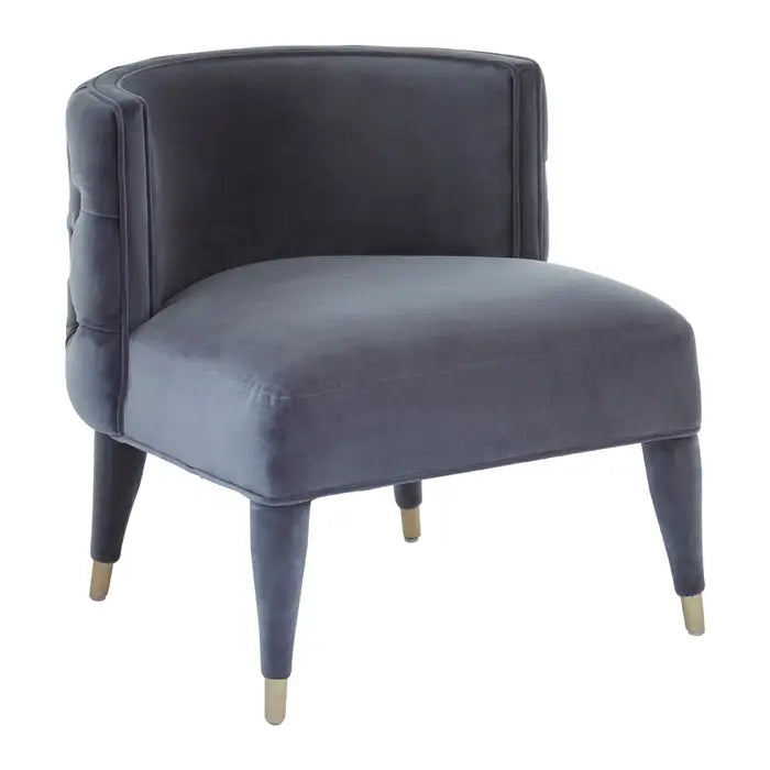 Sophisticated Grey Velvet Accent Chair – Modern Tufted Back with Gold Tipped Legs