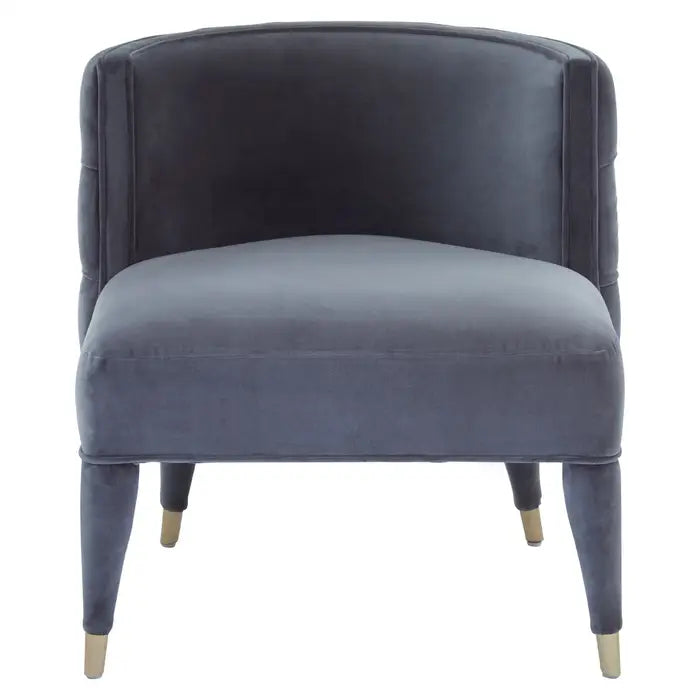Sophisticated Grey Velvet Accent Chair – Modern Tufted Back with Gold Tipped Legs