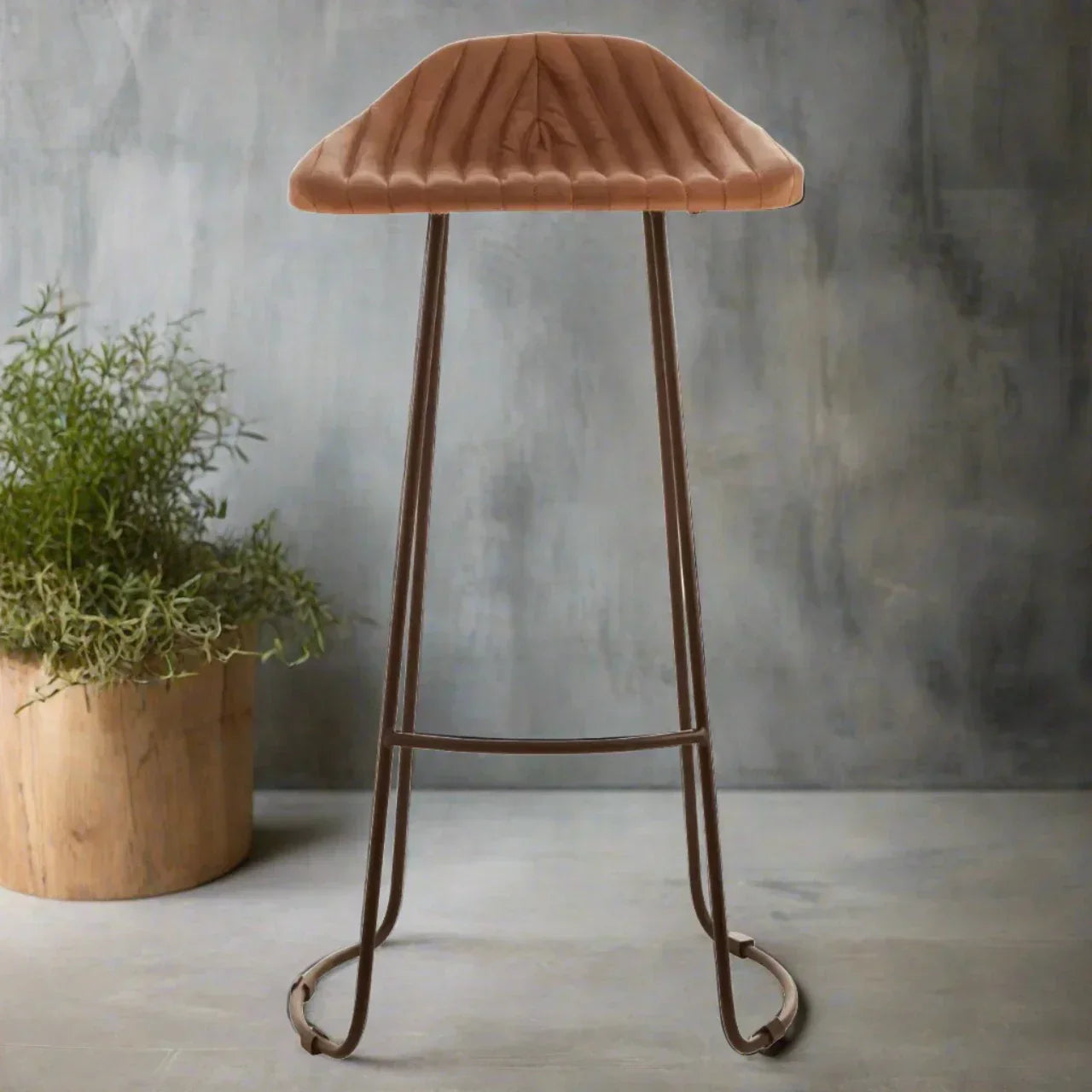 Sleek Brown Leather Bar Stool – Black Iron Frame & Minimalist Design  