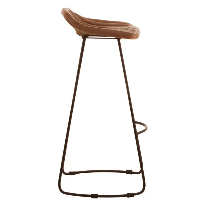 Sleek Brown Leather Bar Stool – Black Iron Frame & Minimalist Design