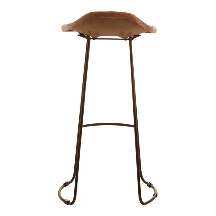 Sleek Brown Leather Bar Stool – Black Iron Frame & Minimalist Design