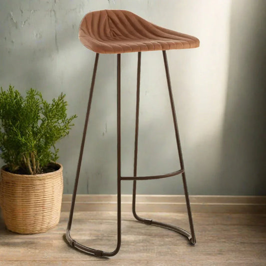Sleek Brown Leather Bar Stool – Black Iron Frame & Minimalist Design  