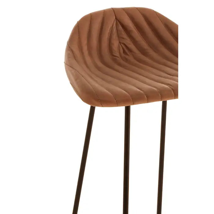 Sleek Brown Leather Bar Stool – Black Iron Frame & Minimalist Design