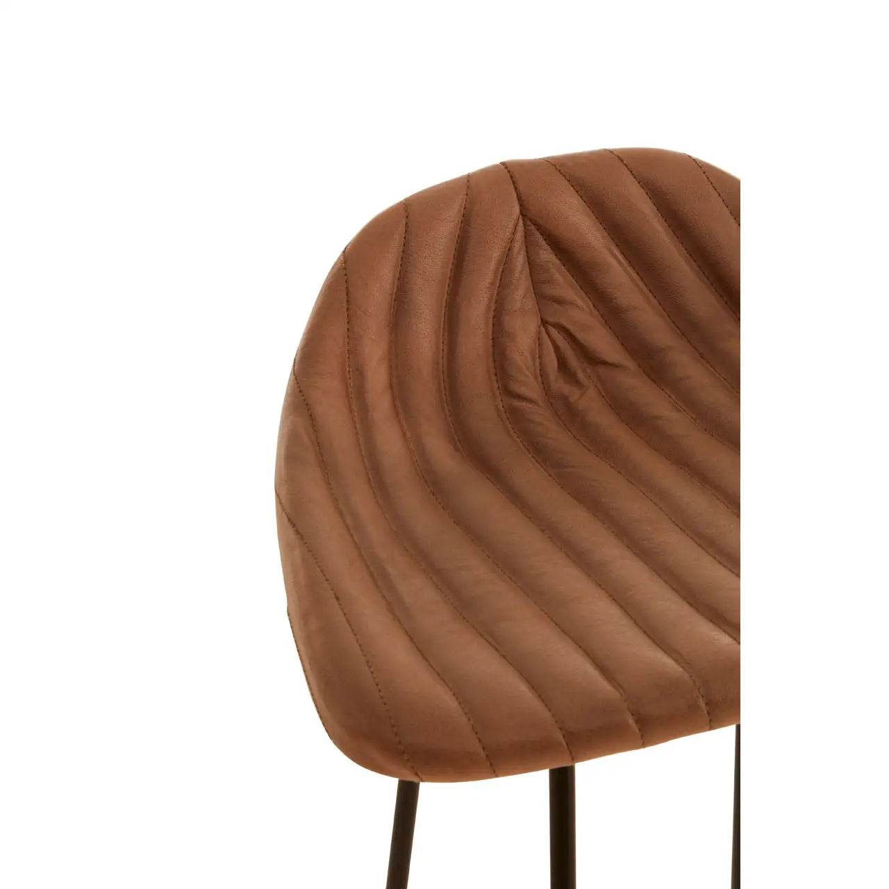 Sleek Brown Leather Bar Stool – Black Iron Frame & Minimalist Design