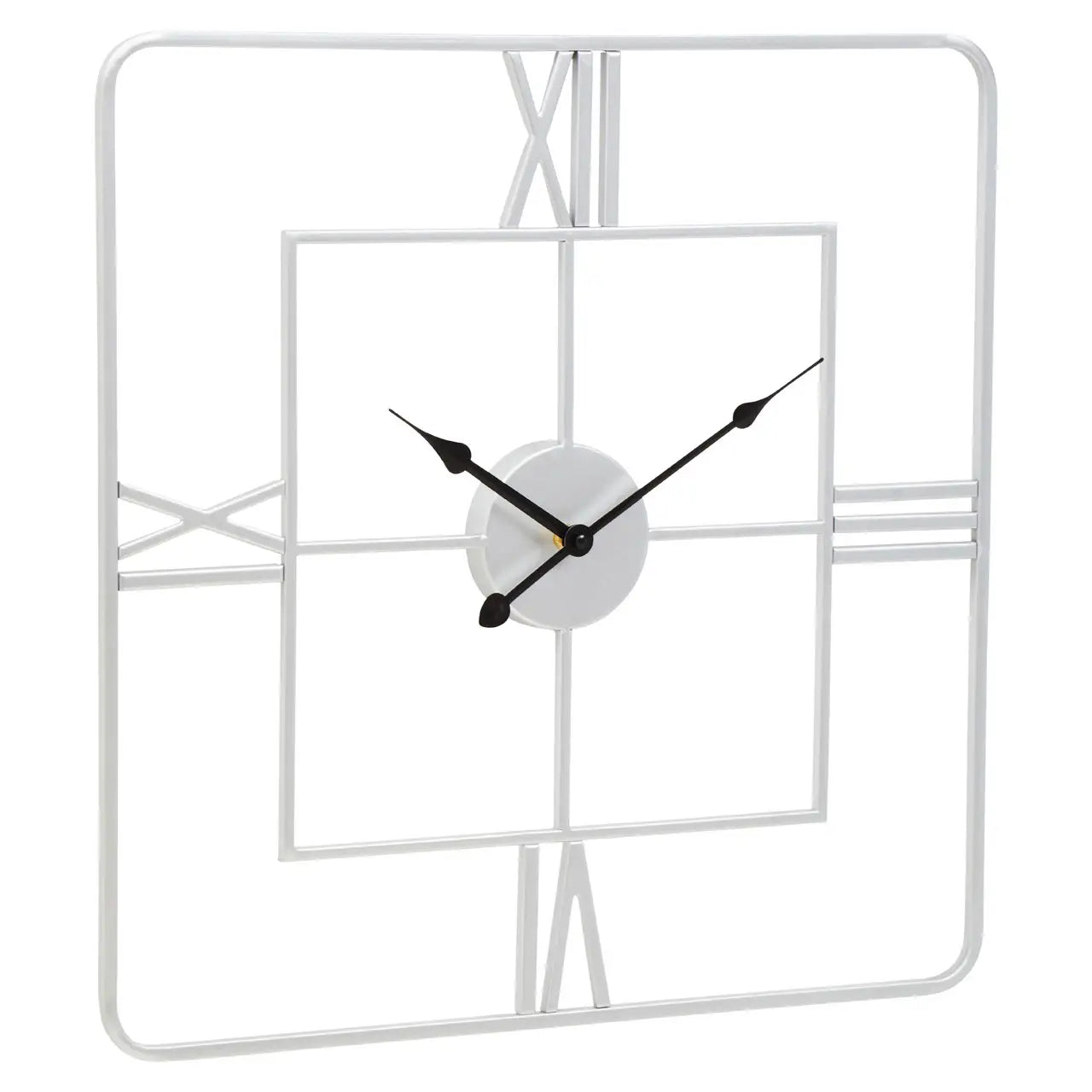 Modern Silver Metal Square Wall Clock – Minimalist Frame & Roman Numerals