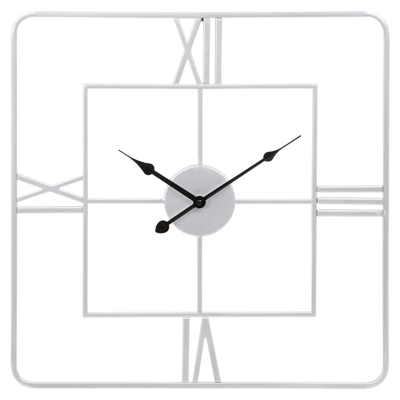 Modern Silver Metal Square Wall Clock – Minimalist Frame & Roman Numerals