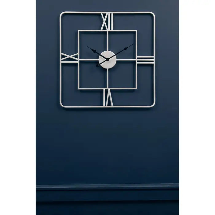 Modern Silver Metal Square Wall Clock – Minimalist Frame & Roman Numerals  