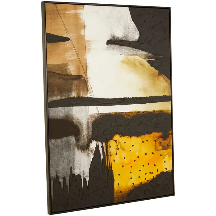 Modern Black Canvas Wall Art – Abstract Yellow Design & Assembled Finish