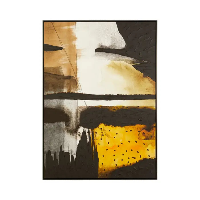 Modern Black Canvas Wall Art – Abstract Yellow Design & Assembled Finish  