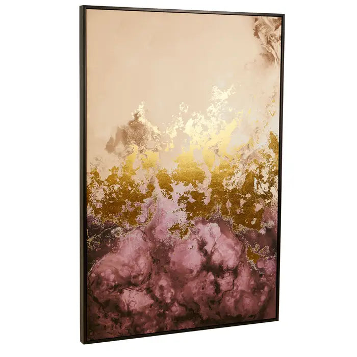 Elegant Cream & Gold Floral Abstract Wall Art – Wooden Frame