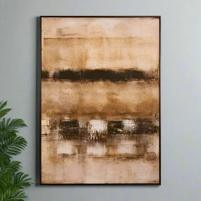 Refined Natural Abstract Wall Art – Wooden Frame & Textured Design  