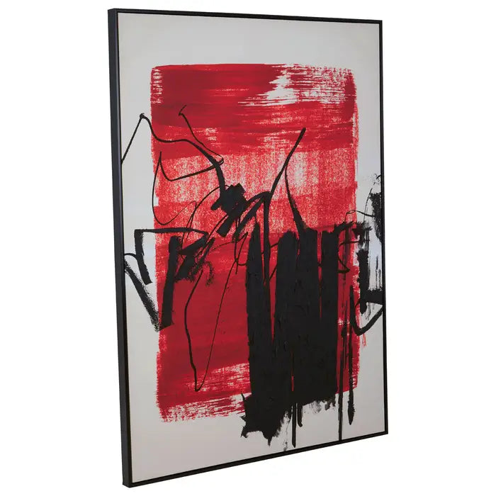 Vibrant Abstract Red & Black Wall Art – Wooden Frame