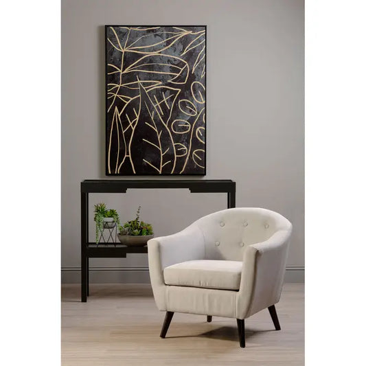 Modern Black & Gold Leaf Wall Art – Wooden Frame  