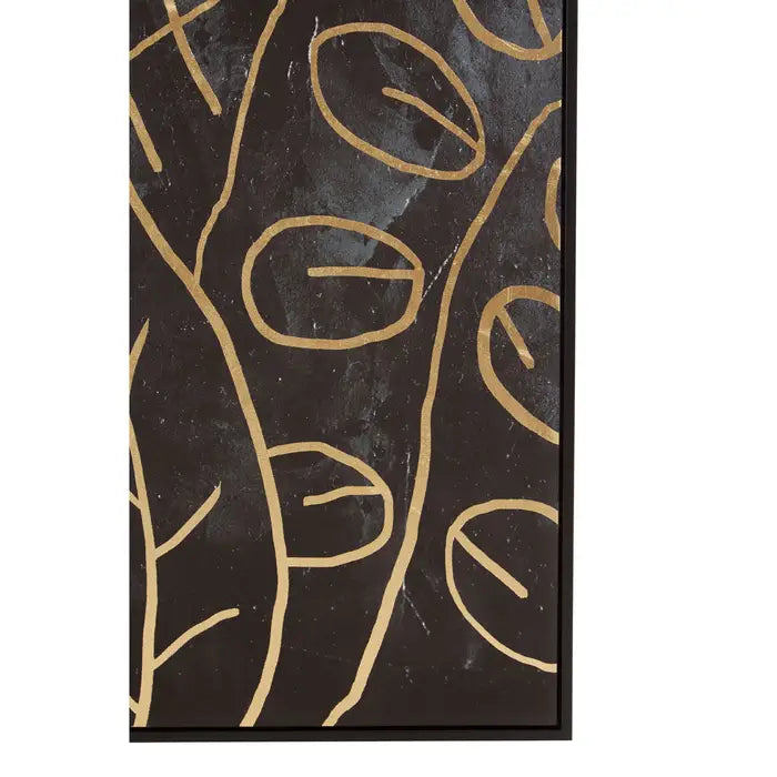 Modern Black & Gold Leaf Wall Art – Wooden Frame