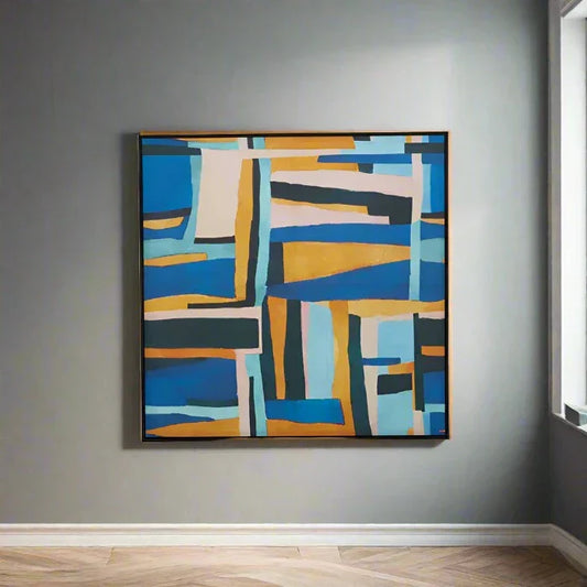 Bold Geometric Abstract Wall Art – Assorted Colours & Wooden Frame  
