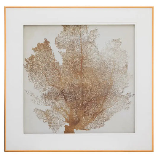 Elegant Gold Coral Wall Art – White Frame with Glass Finish  