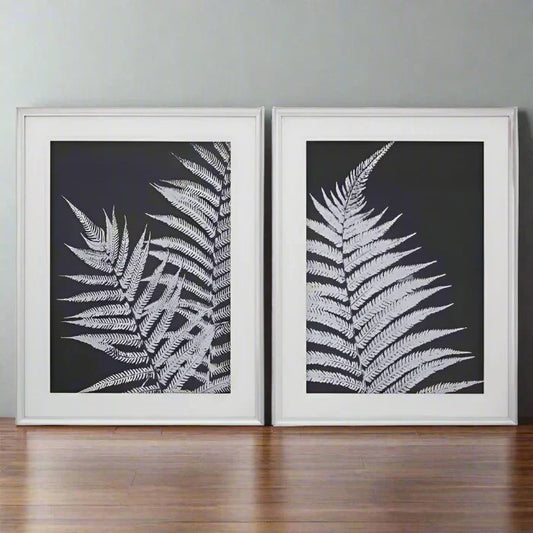 Elegant Fern Wall Art Set – Black & White with Glass Frame  