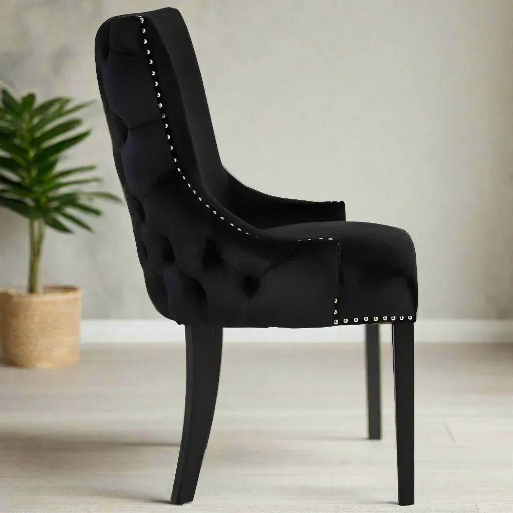 Sophisticated Black Velvet Wingback Chairs – Nailhead Trim & Wood Frame