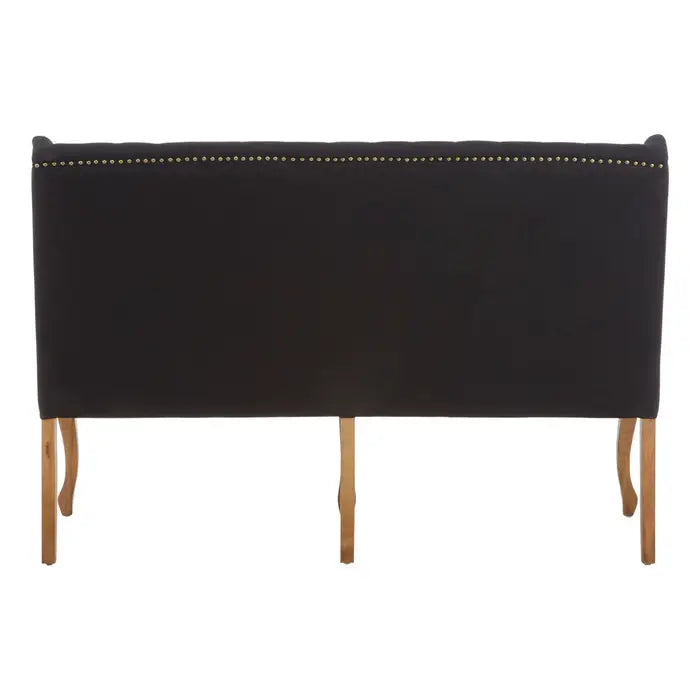 Dunbar Indoor Bench, Black Button Tufted Velvet, Natural Wood Legs