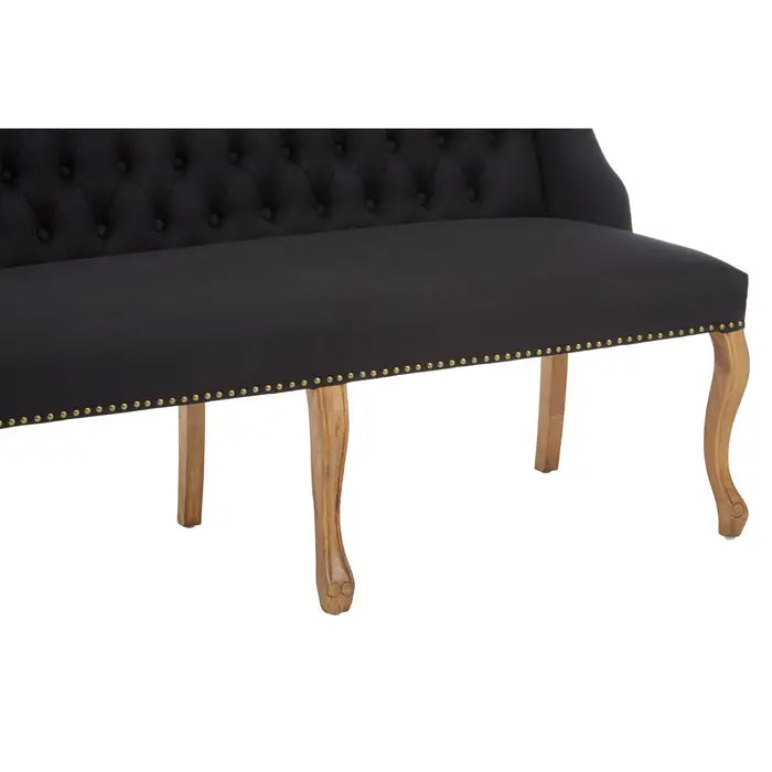 Dunbar Indoor Bench, Black Button Tufted Velvet, Natural Wood Legs