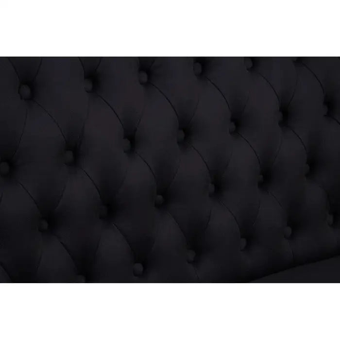 Dunbar Indoor Bench, Black Button Tufted Velvet, Natural Wood Legs